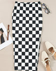 Checker Side Slit High Waist Midi Skirt