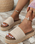White Boho Woven Non-slip Wedge Slippers