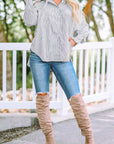 Stripe Smocked Cuff Buttoned Shirt