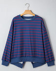 Stripe Overlap Drop Shoulder Pullover Sweatshirt