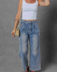 Scottie Blue Washed Pleated Detail Wide Leg Jeans