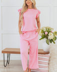 Elaine Textured Pearled Ruffled Sleeve Set