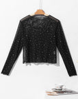 Rhinestone Mesh Long Sleeve Top