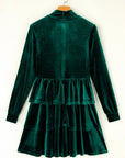Amy Velvet High Neck Tiered Ruffle Dress