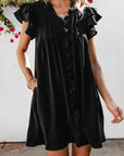 Pearl Ruffle Sleeve V Neck Frilled Shift Dress