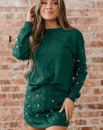 Pearl Embellished Pullover and Mini Skirt Set
