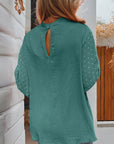Solid Swiss Dot Balloon Sleeve Blouse