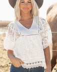 Julie Lace Crochet Hollowed Scallop Blouse