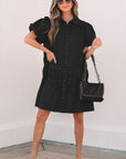 Cassidy Button Down Puff Sleeve Ruffle Hem Dress