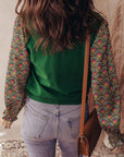 Floral Patchwork Puff Sleeve Sweater