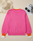 Pearl Contrast Trim Crewneck Drop Shoulder Sweater