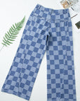 Checker Denim Wide Leg Jeans