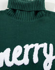 Christmas Merry Embroidered Puff Sleeve Turtleneck Sweater