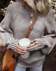 Stripe Ribbed Knit Boat Neck Sweater