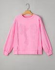 Brianna Lace Bow Embroidered Exposed Seam Sweatshirt