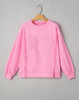 Bow Lace Embroidered Reverse Seam Sweatshirt
