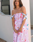 Flora Floral Knotted Shoulder Smocked Maxi Dress