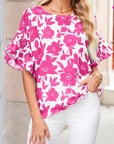 Floral Ruffle Short Sleeve Blouse