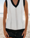 Veronica Eyelet Knit V Neck Sweater Vest