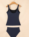 Ribbed Scoop Neck Ruched Tankini