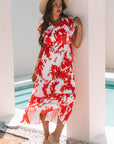 Scarlett Floral Trimmed V Neck Ruffle Sleeve Long Dress
