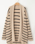 Stripe Shawl Neck Pocketed Open Cardigan