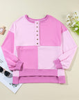 Colorblock Crewneck Henley Sweatshirt