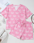 Valentine Bow Waffle Knit T-Shirt and Shorts Set