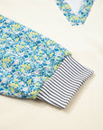 Floral Stripe Collared V-Neck Drop Sleeve Sweatshirt