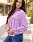 Blake Corded V Neck Bubble Sleeve Blouse