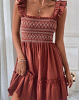 Geometric Embroidered Ruffle Mini Dress