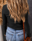 Alice Textured Twist Front V Neck Long Sleeve Top
