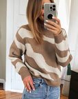 Abstract Ribbed Trim Mock Neck Sweater