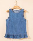 Denim Ruffle Hem Sleeveless Top