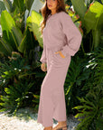 Solid Puff Sleeve Top and Drawstring Pants Set