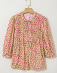 Sadie Floral Bow Pin-tuck Bust Half Puff Sleeve Blouse