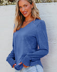 Andrea Shirred Shoulder Frilled Cuffs Long Sleeve Top