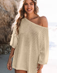 SimoneTextured Knit Drop Shoulder Short Sleeve Sweater