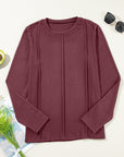 Solid Reverse Seam Crew Neck Long Sleeve Top