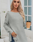 Solid Buttoned Drop Shoulder Sweater