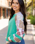 Plaid Paisley Patchwork Long Sleeve Top