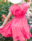 Nora Ruched Sleeve V Neck Smock Waist Tiered Ruffled Dress