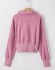 Solid Fleece-Lined Half-Zip Up Collar Sweatshirt