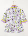 Floral Stripe Short Sleeve Peplum Blouse