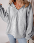Kate Fleece Lined Half Zipper Kangaroo Pockets Loose Hoodie