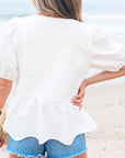Bow Puff Sleeve Peplum Top