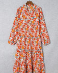 Barbara Floral Collared Long Sleeve Ruffled Dress