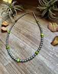 Silver-Plated Chain Necklace – 6mm Beads & 8mm Green Variscite – 18.5"