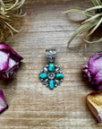 Flower Pendant with Sonoran Gold Turquoise – Sterling Silver – Native Made by Charles Johnson – Fits 10mm