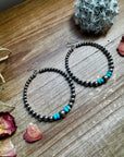 Big Sterling Silver Pearls Hoops with turquoise